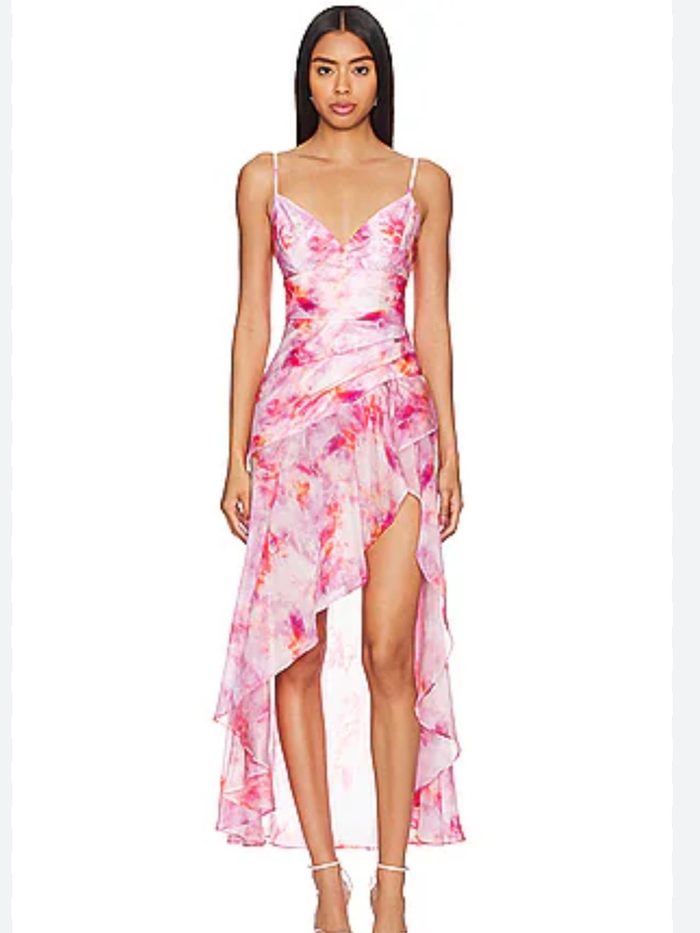 Bardot Sorella Pink Printed High Slit Ruffle MIDI Dress NEW US 10 Pink T Dye